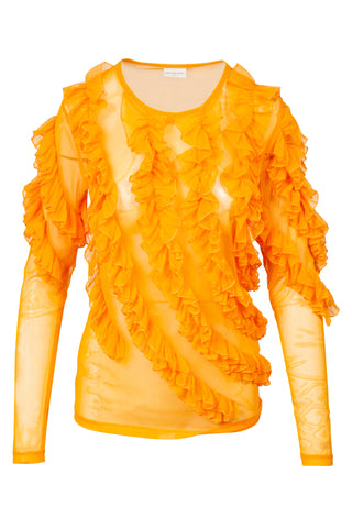 Sheer Ruffle Shirt in Orange
