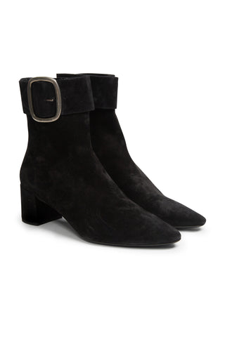 Suede Buckle Boots in Black