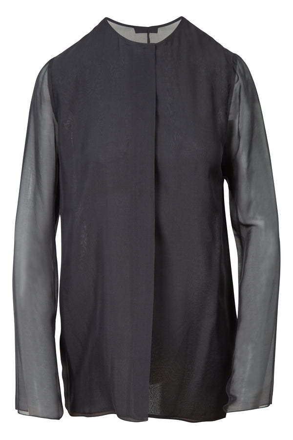 Black Collarless Button Down Top