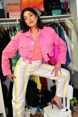 Pink Denim Cropped Jacket | (est. retail $1,350) Jackets Balmain   