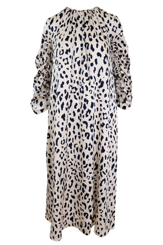 Long Sleeve Dress in White Leopard Print