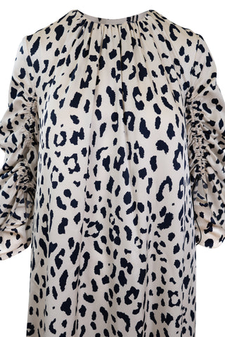 Long Sleeve Dress in White Leopard Print Dresses Tibi   