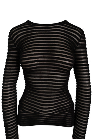 Striped Long Sleeve Crew Neck top in Black