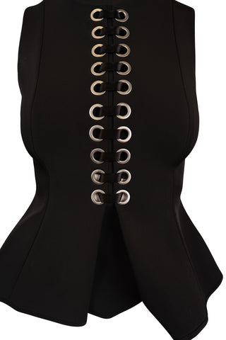 Grommet Lace-Up Peplum Top in Black