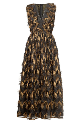 Metallic Chevron Midi Dress w/ Fringe | (est. retail $4,595)