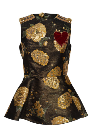 Silk Jacquard Floral Peplum Top Shirts & Tops Dolce & Gabbana   