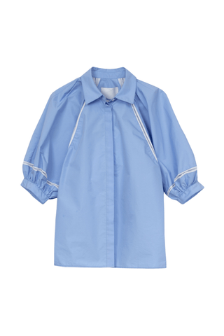 Lantern Sleeve Shirt With Lattice Trim SHIRT 3.1 Phillip Lim Oxford Blue XXS | US 00 
