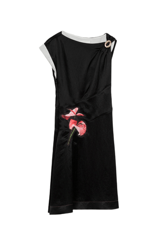 Floral Bouquet Appliqué Draped Twist Dress DRESS 3.1 Phillip Lim Blk Multi XXS | US 00 