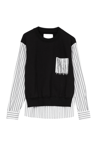 Striped Fringe Trim Sweatshirt TOP 3.1 Phillip Lim Blk Multi Stripe XS 