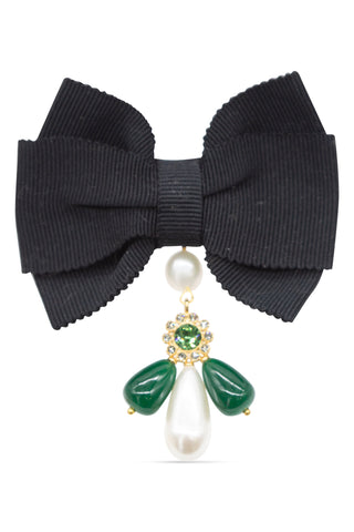 Crystal, Pearl and Bow Brooch in Black | (est. retail $385)
