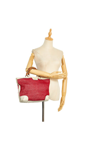 Medium Raffia Bamboo Shopper Tote Red Bags Gucci   