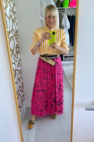 Marigold Striped Pajama Inspired Blouse | (est. retail $1,350)