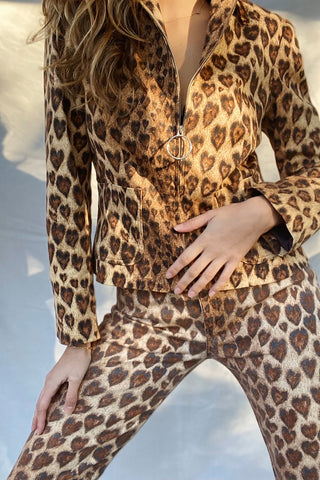 Vintage 90s Heart Cheetah Print Zip Jacket and Pant Set Jackets Moschino   