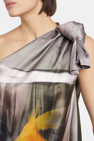 Goldfish Print One-shoulder Knotted Satin Minidress | SS '23 Runway | new with tags (est. retail $1,050) Dresses J.W. Anderson   