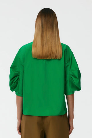 Italian Sporty Nylon Pleat Sleeve Top in Jadeite Green | (est. retail $395) Shirts & Tops Tibi   