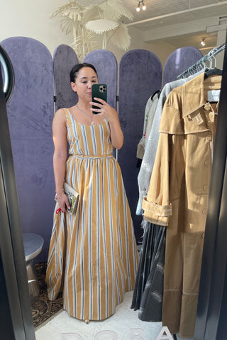 Oriana Striped Cotton-blend Maxi Dress In Yellow Multi | (est. retail $2,050) Dresses Brock Collection   