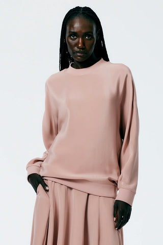 4-Ply Silk Crew Neck Eased Out Top in Dusty Blush | new with tags (est. retail $795) Sweaters & Knits Tibi   