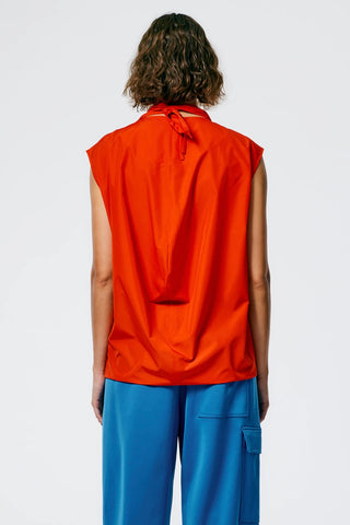 Italian Sporty Nylon Sleeveless Cocoon Top in Red | (est. retail $355) Shirts & Tops Tibi   
