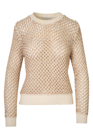 Ivory and Gold Metallic Crochet Sweater | (est. retail $395)