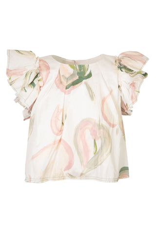 Imprint Ruffle-Sleeve Top in Painterly Lace Leaf | (est. retail $295)