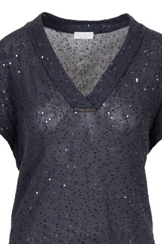 Sequined Sweater w/ Monili Tab in Navy | (est. retail $1,245)