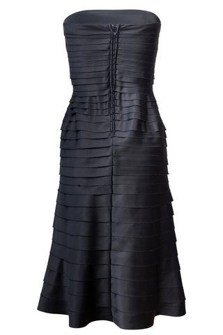 Strapless Tiered Midi Dress in Black
