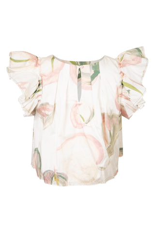 Imprint Ruffle-Sleeve Top in Painterly Lace Leaf | (est. retail $295)