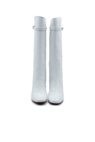 Croc Embossed Leather Promenade Knee Length Boots in White ($1,005) Boots Fendi   