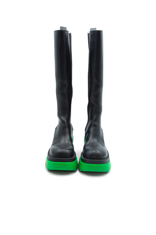 Flash Leather Knee High Boots in Green/Black Boots Bottega Veneta   