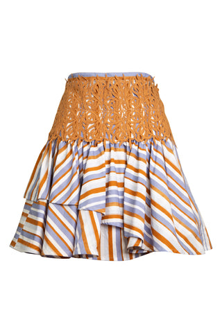Scatto Tiered Striped Mini-Skirt in Violet Brown Stripes | Spring '22 Collection | (est. retail $540) Skirts Silvia Tcherassi   