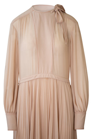 Long Sleeve Pleated Maxi Dress in Blush