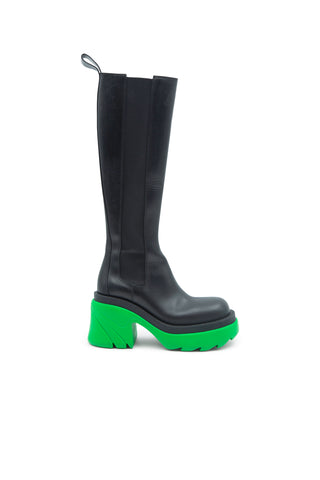Flash Leather Knee High Boots in Green/Black