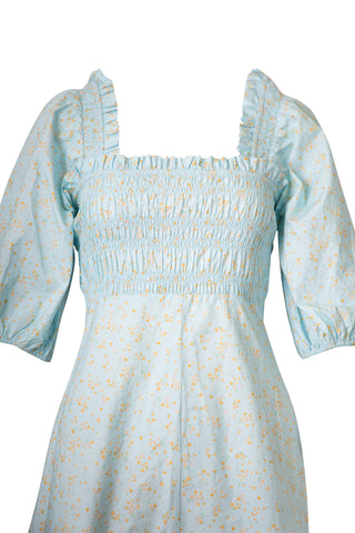 Shirred Floral Cotton Poplin Mini Dress Dresses Ganni   
