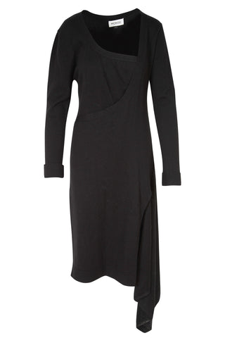 One-Shoulder Long Sleeve Merino Wool Faux Wrap Sweater Dress | (est. retail $1,190)