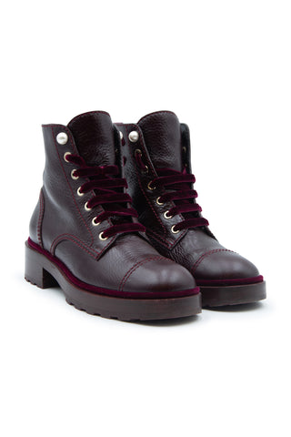 Velvet Trimmed Combat Boot with Pearl Boots Chanel   