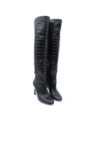 Linda Over-the-knee Croc Effect Leather Boot | (est. retail $1,350) Boots Gabriela Hearst   