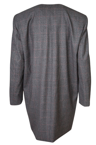 Gray and Pink Windowpane Box Check Wool Plaid Dress with Exaggerated Shoulders