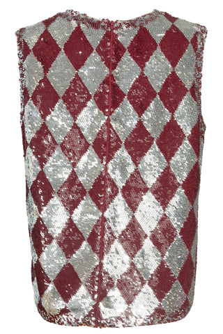 V-Neck Harlequin Sequin Top in Burgundy/Silver | (est. retail $1,110) Shirts & Tops Ashish   