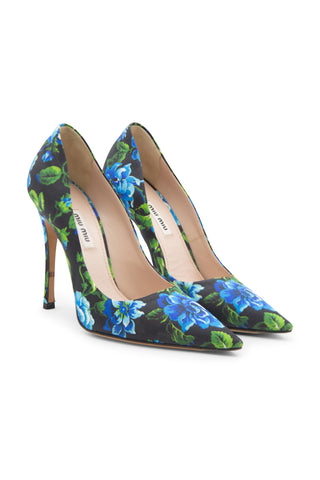Floral Printed Pointed Toe Pumps
