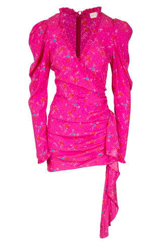 Silk Ruffle Mini Dress in Pink