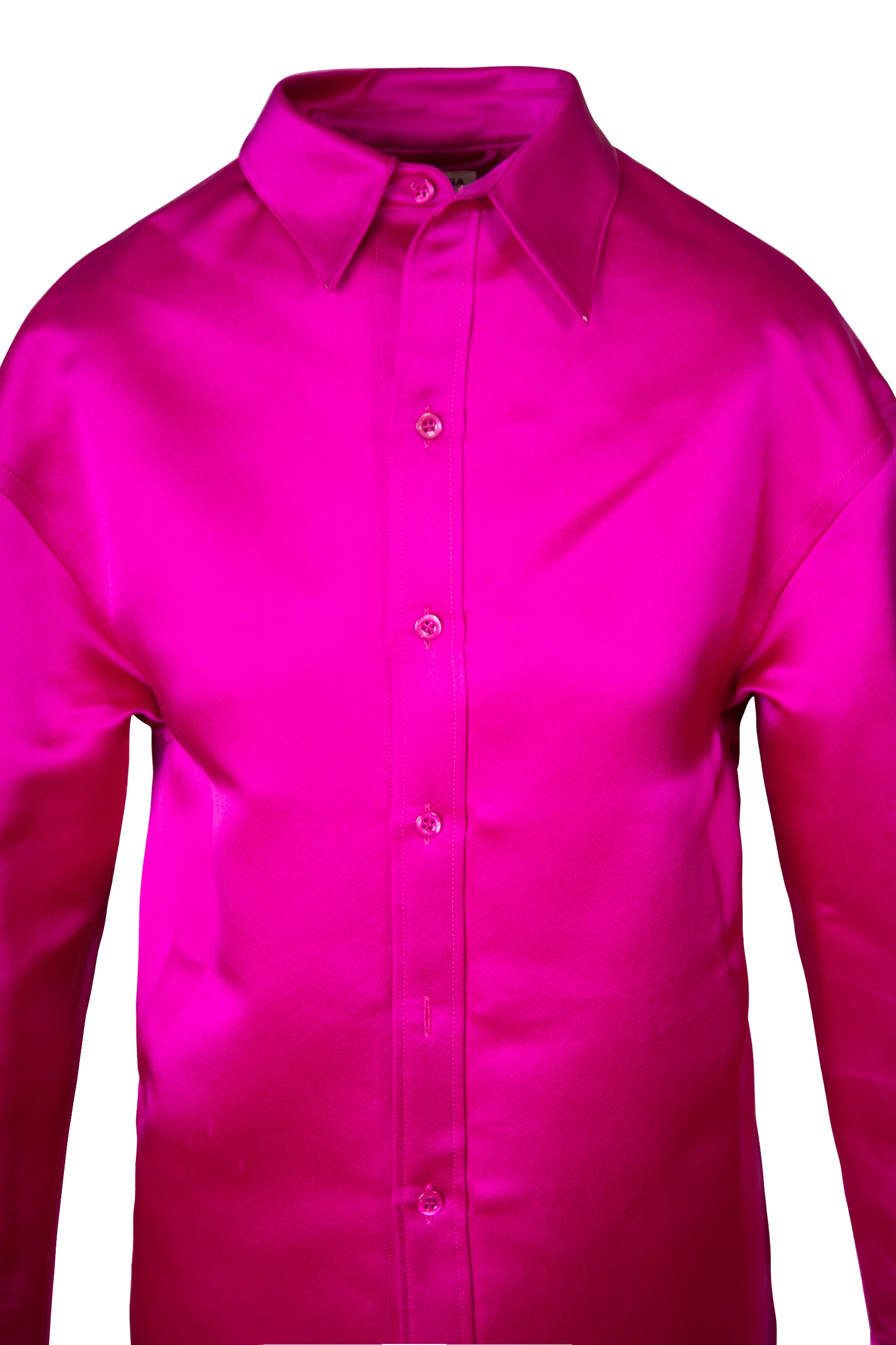 Bright Pink Satin Long Sleeve Oversized Shirt