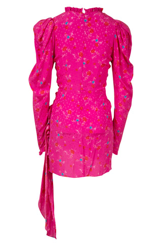 Silk Ruffle Mini Dress in Pink