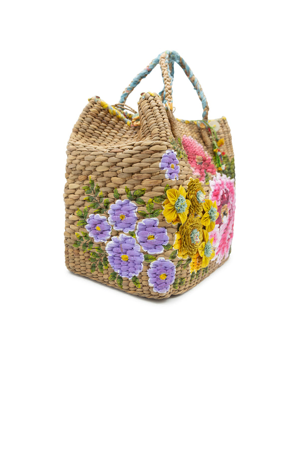 Floral Straw Basket Tote | new with tags