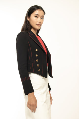 Red Contrast Trim Double Breasted Blazer Jackets Burberry   