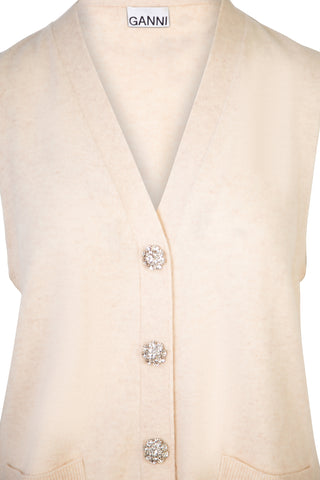 Cashmere Mix Button Vest in Oyster Gray | (est. retail $475) Sweaters & Knits Ganni   