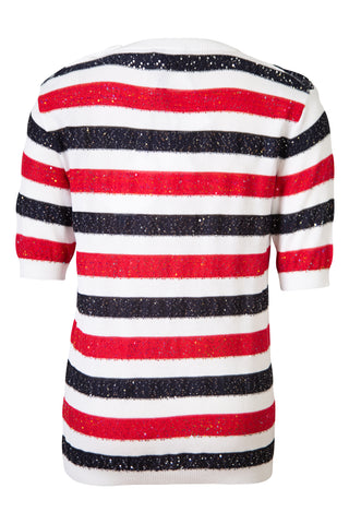 Sequined-striped Knitted Short-sleeved Sweater | (est. retail $1,550) new with tags