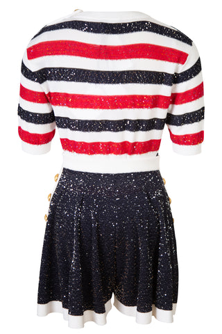 Sequined-striped Knitted Short-sleeved Sweater | (est. retail $1,550) new with tags