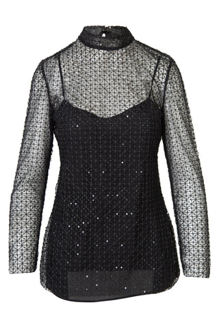 Sequin Embellished Mesh Top in Black | new with tags Shirts & Tops Huishan Zhang   