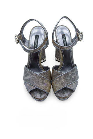 Embellished Leopard Print Lamé Platform Sandals | (est. retail $1,075) Sandals Dolce & Gabbana   