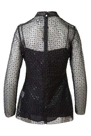 Sequin Embellished Mesh Top in Black | new with tags Shirts & Tops Huishan Zhang   